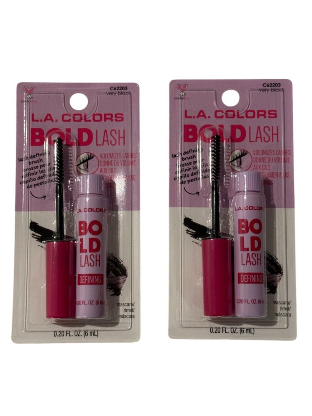 LA Colors Bold Lash Mascara Very Black Defining Volume 2 Pack New